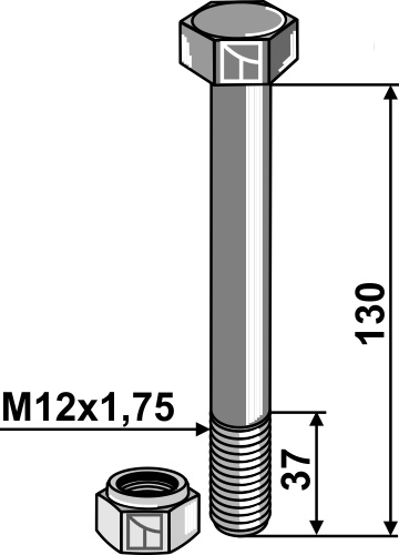 Schraube mit Sicherungsmutter - M12 - 8.8
