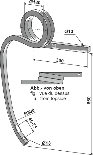 Gedrehte Schwergrubberstiel, rechts geeignet für: Kverneland - Cultivator parts 
