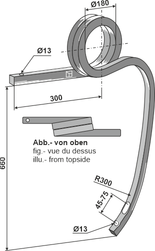 Gedrehte Schwergrubberstiel, links geeignet für: Kverneland - Kultivator dele