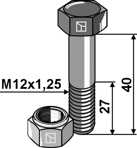 Sechskantschraube M12x1,25x40 mit Sicherungsmutter