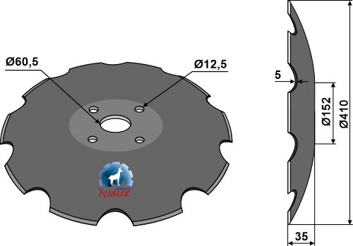 Gezahnte Scheibe mit flachem Ansatz - Ø410 geeignet für: Talerze do krótkich bron talerzowych - NIAUX