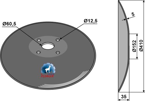 Glatte Scheibe mit flachem Ansatz - Ø410x5 geeignet für: Discs for short cover-crops - NIAUX