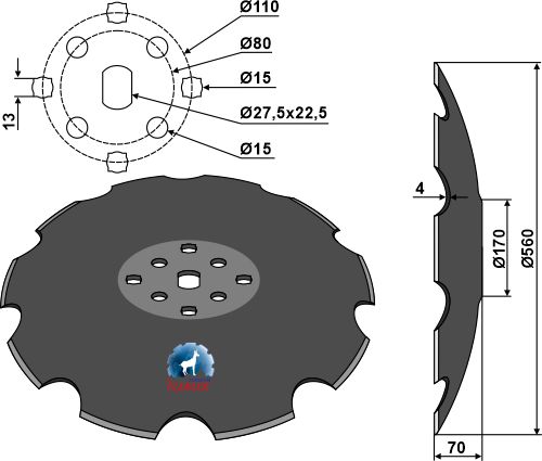 Gezahnte Scheibe mit flachem Ansatz Ø560 geeignet für: Диски для коротких дисковых борон - NIAUX