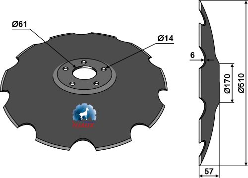 Gezahnte Scheibe mit flachem Ansatz - Ø510 geeignet für: Диски для коротких дисковых борон - NIAUX