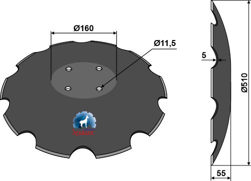 Gezahnte Scheibe mit flachem Ansatz - Ø510 geeignet für: Диски для коротких дисковых борон - NIAUX