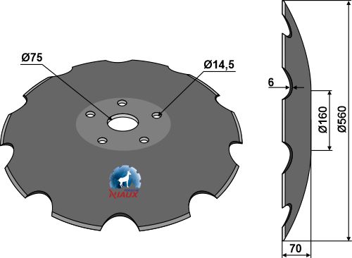 Gezahnte Scheibe mit flachem Ansatz - Ø560 geeignet für: Диски для коротких дисковых борон - NIAUX