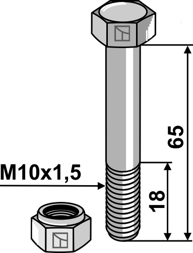 Schraube mit Sicherungsmutter - M10 - 10.9 geeignet für: Fischer Bolts, nuts and safety elements