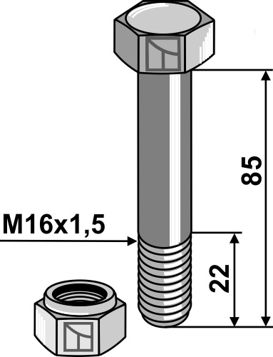 Sechskantschraube M16x1,5x85 mit Sicherungsmutter geeignet für: Vogel u. Noot - Piese cultivatoare