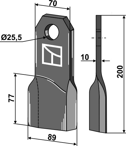 Mulchmesser, linke Ausführung geeignet für: Fehrenbach Y-messen, vertikuteermessen, hamerklepels, hamerklepels PTA