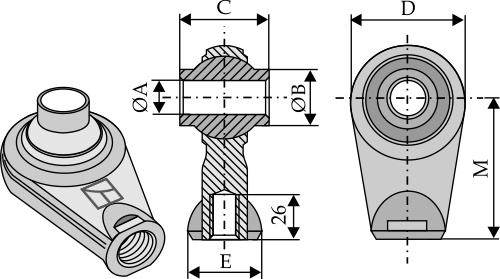 ball joint terminals with M27x2 internal screw thread