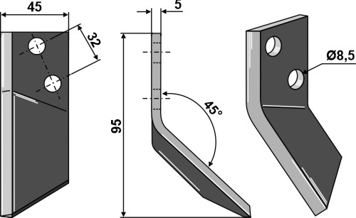 Futtermischwagenmesser, links geeignet für: Logifeed & R.M.H. Fodermixer knive