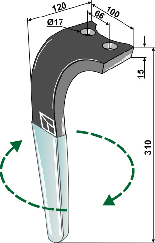 Kreiseleggenzinken (DURAFACE) - rechte Ausführung geeignet für: Emy-Elenfer tine for rotary harrow