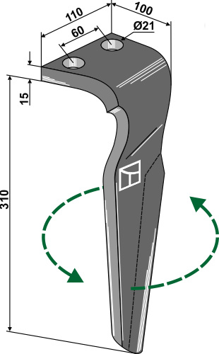 Kreiseleggenzinken, linke Ausführung geeignet für: Vigolo tine for rotary harrow
