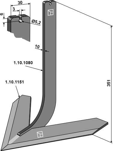 Stiel mit Schar 340mm geeignet für: Steketee - Части культиватора 