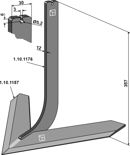 Stiel mit Schar 550mm geeignet für: Steketee - Piese cultivatoare