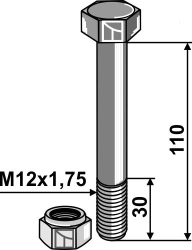 Schraube mit Sicherungsmutter - M12 - 8.8