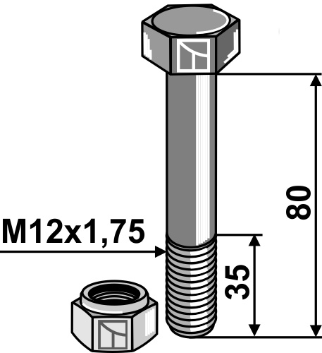 Schraube mit Sicherungsmutter - M12 - 8.8