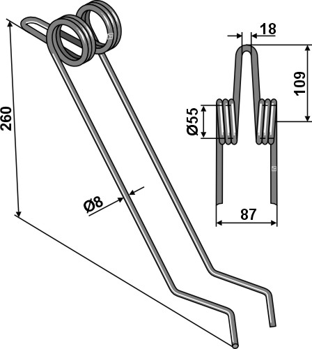 Striegelzinken Ø8mm geeignet für: Sulky / Sky Agriculture Muelles de rastra para sembradoras