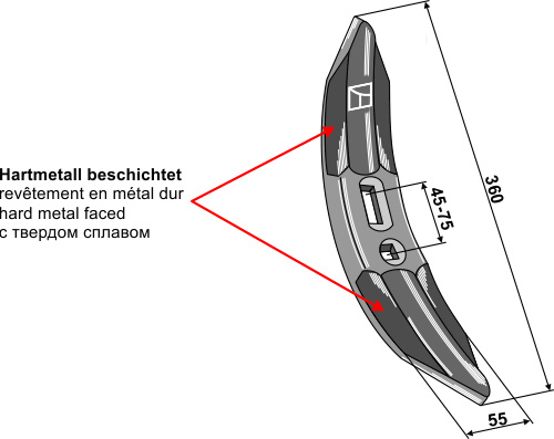 Grubberschar 360mm - Hartmetallbeschichtet geeignet für: Amazone / BBG - Piese cultivatoare