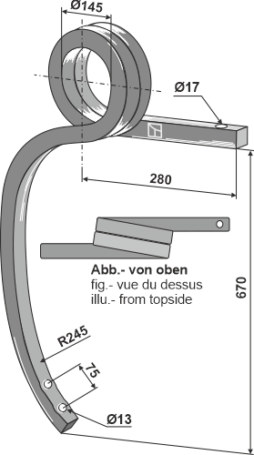 Gedrehte Schwergrubberstiel, rechts geeignet für: Amazone / BBG - Piese cultivatoare