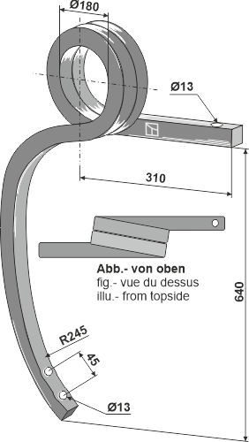 Gedrehte Schwergrubberstiel, rechts geeignet für: Kverneland