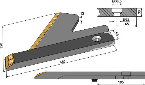 Flügelschar - rechts - Hartmetall geeignet für: Agrisem tungsten carbide reinforced wearing parts 