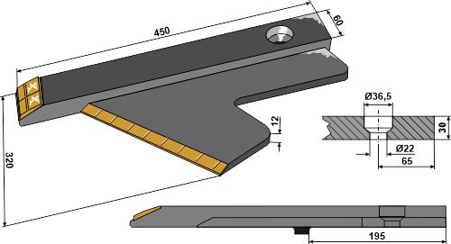 Flügelschar - links - Hartmetall geeignet für: Agrisem tungsten carbide reinforced wearing parts 