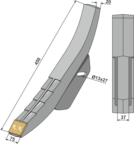 Skærspids 75mm - (hårdmetal belagt)