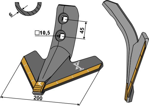 Gänsefußschar 200mm - Hartmetall geeignet für: Regent Hårdmetalbelagt sliddele
