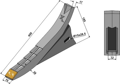Skærspids 70mm - (hårdmetal belagt)