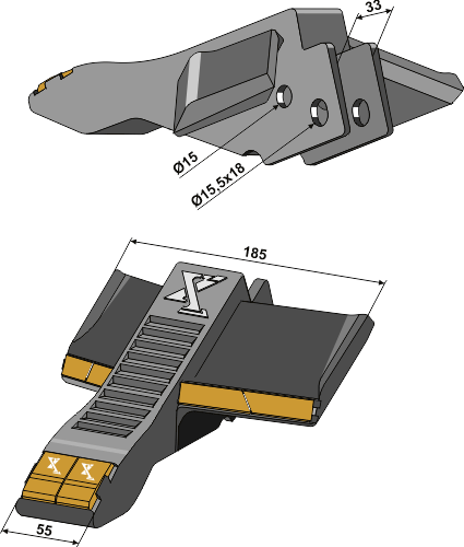 Scharspitze - Hartmetall geeignet für: CNH tungsten carbide reinforced wearing parts 