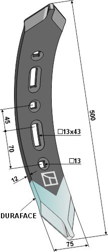 Stubharvespids 510x75x10mm - venstre drejet - DURAFACE geeignet für: Kongskilde - Kultivator dele