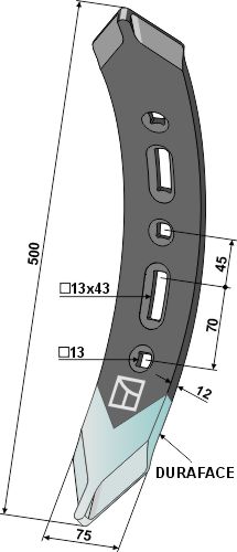 Stubharvespids 500x75x12mm - højre drejet - DURAFACE geeignet für: Kongskilde - Kultivator dele