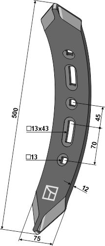 Stubharvespids 500x75x12mm - højre drejet geeignet für: Kongskilde - Kultivator dele