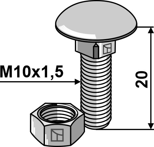 Flachrundschraube M10x1,5x20 verzinkt mit Mutter