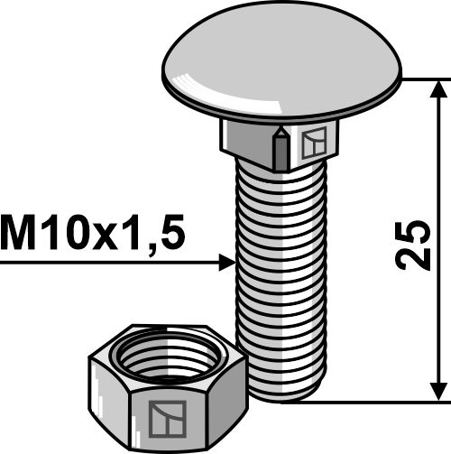 Flachrundschraube M10x1,5x25 verzinkt mit Mutter