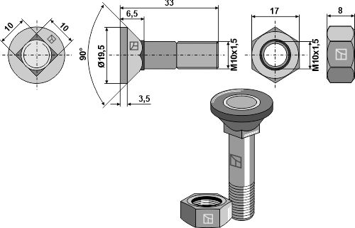 Tornillos de arado M10x1,5