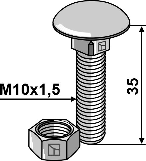 Flachrundschraube M10x1,5x35 verzinkt mit Mutter