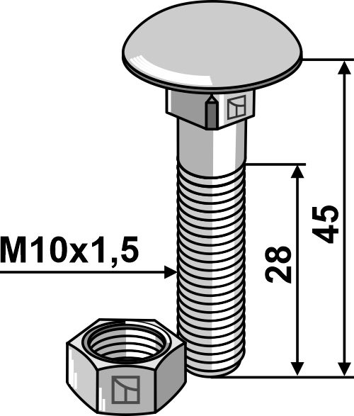 Flachrundschraube M10x1,5x45 verzinkt mit Mutter