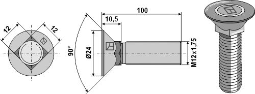 Tornillo de arado DIN608 M12x1,75x100 sin tuerca geeignet für: Maschio / Gaspardo Tornillos de arado