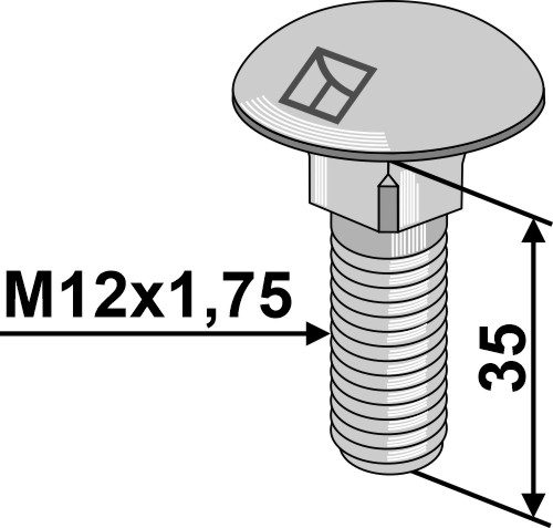 Śruby z łbem grzybkowym, galwanicznie ocynkowane - M12x1,75