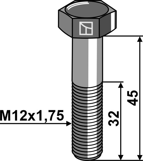 Hexagon bolts DIN931 - 10.9  without nut - M12x1,75