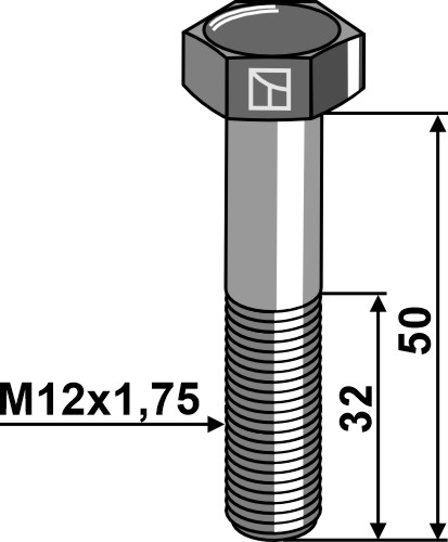 Maschinenschraube M12 - DIN931 - 12.9 geeignet für: Maskinbolte  M12 - DIN 931