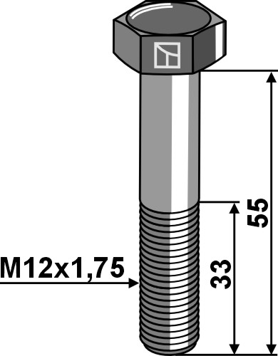 Sechskantschraube M12x1,75x55 ohne Mutter - Verzinkt