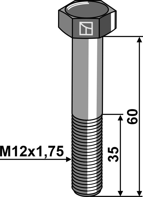 Hexagon bolts DIN931 - 8.8 without nut - M12x1,75