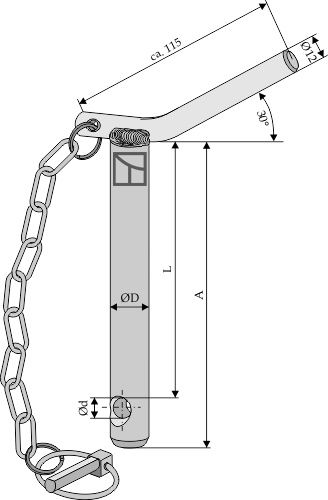 Sicherungsbolzen mit Kette und Klappsplint für Oberlenker