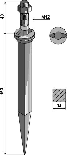 Pico de trapa en acero al boro, cuello con dos topes en el sentido de la marcha