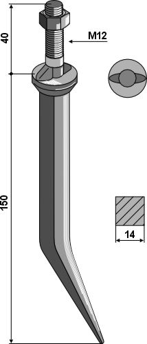 Pico de trapa en acero al boro, cuello con dos topes en el sentido de la marcha