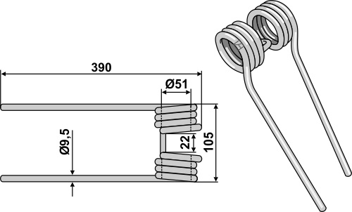 Heuwenderzinken Ø9,5 geeignet für: Kuhn Heuwenderzinken
