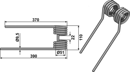 Heuwenderzinken Ø9,5 geeignet für: Kuhn Heuwenderzinken